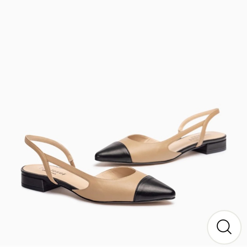Two-Tone Beige and Black Slingback Pointed Flats